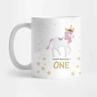 First birthday greeting. One. Magical Unicorn Birthday invitation. Party invitation Mug